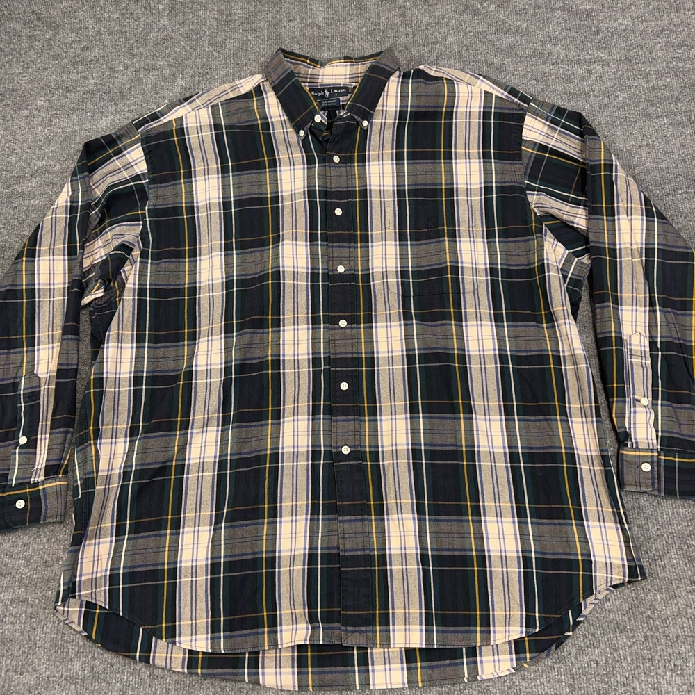 Vintage Ralph Lauren Big Shirt Men 2XL Plaid Pocket Oversized Preppy Button Down